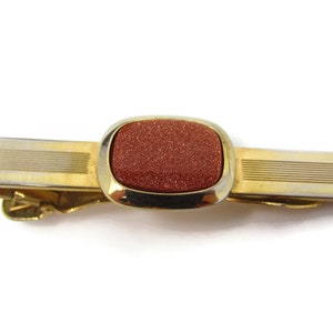 Vintage Orange Sparkle Glass Tie Clip: Gold Tone Design