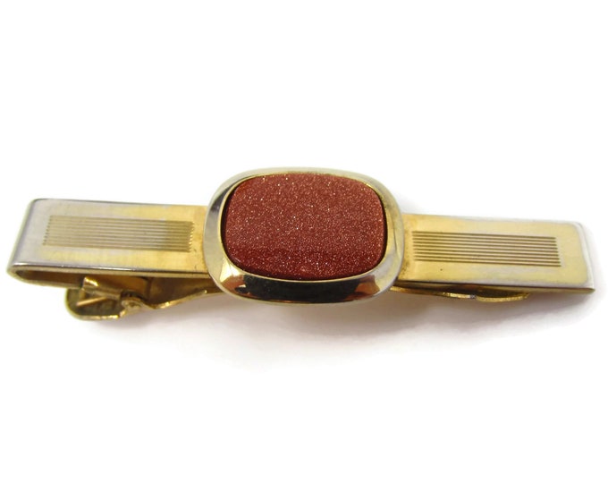 Orange Sparkle Glass Tie Clip Vintage Tie Bar: Beautiful Design Gold Tone