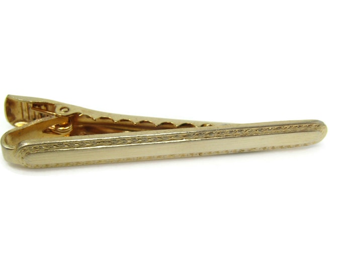 Fancy Border Rounded Edges Tie Bar Clip Gold Tone Vintage Men's Jewelry Nice Design