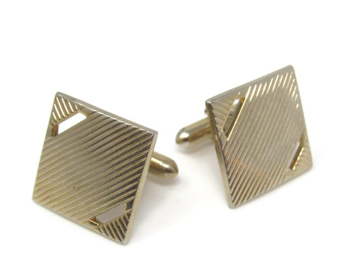 Square Open Slots Cufflinks Gold Tone Vintage Men's Jewelry Beautiful Design