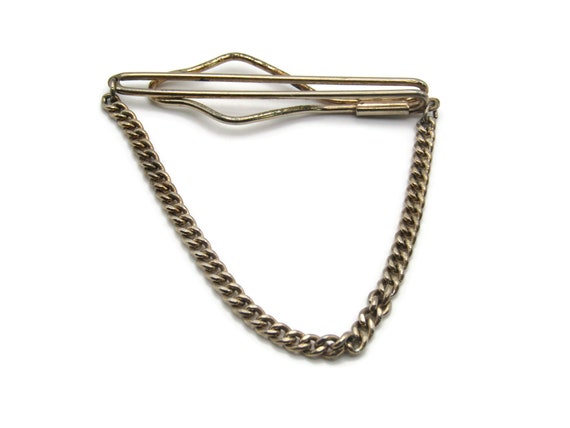 Barre De Cravate Vintage Plaquée Or 10k Avec Quartz Dendritique Et Chaînette - Occasion Bon état