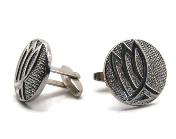 Round Textured Swirl Design Cuff Links Men's Jewelry Silver Tone