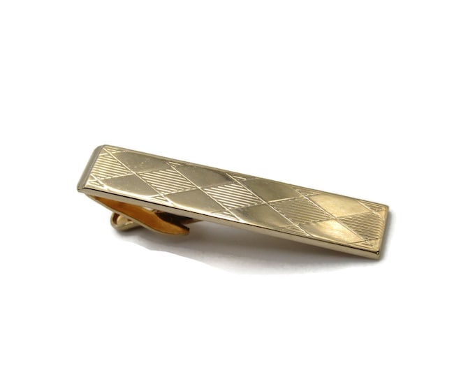Geometric Etched Diamond Pattern Classic Design Modernist Gold Tone Tie Bar Tie Clip Men's Jewelry