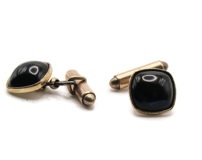 Black Square Stone Inlay Cuff Links Men's Jewelry Gold Tone