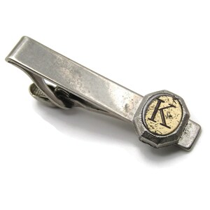 K Letter Monogram Vintage Gold Tone Tie Bar Tie Clip Men&#39;s Jewelry