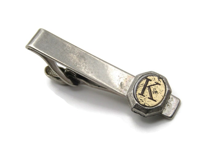 K Letter Monogram Vintage Gold Tone Tie Bar Tie Clip Men's Jewelry
