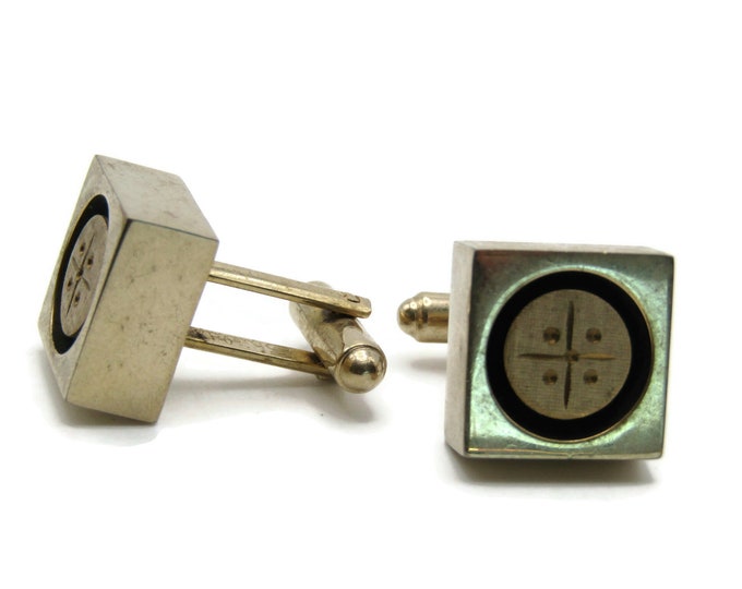 Dot And Line Design Square Cuff Links Men's Jewelry Gold Tone