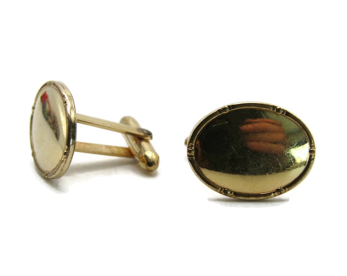 Smooth Finish Decorative Edge Oval Cuff Links Men's Jewelry Gold Tone