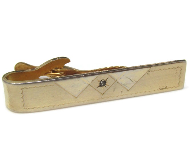 Clear Jewel Center Tie Clip Tie Bar: Vintage Gold Tone - Stand Out from the Crowd with Class