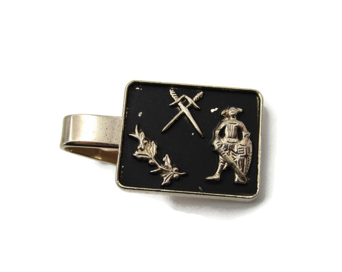 Medieval Symbols Black Background Gold Tone Ancient History Tie Bar Tie Clip Men's Jewelry