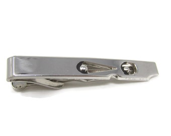 Vintage Modernist Silver Tone Tie Clip: Open Shapes Tie Bar