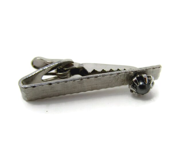 Vintage Tie Clip Tie Bar: Gray Ball Nice Weave Texture Silver Tone