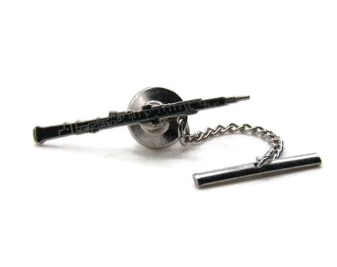 Musical Instrument Tie Pin And Chain Men's Jewelry Black And Silver Tone