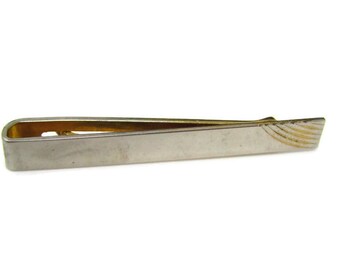 Vintage Tie Bar Tie Clip: Ridged Curved Stripes Corner Design Faded Gold Tone