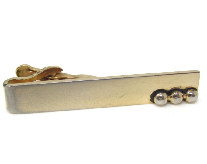 Triple Ball Modernist Tie Clip Bar Gold Tone Vintage Men's Jewelry Nice Design