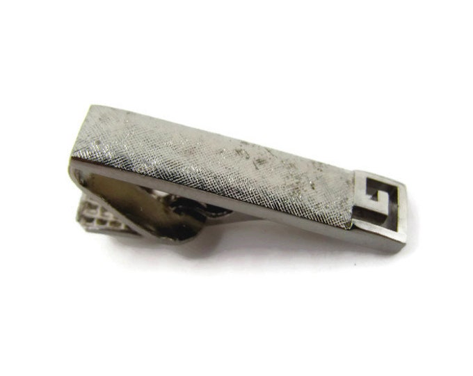 Aztec Curl Tie Clip Vintage Tie Bar: Textured Silver Tone