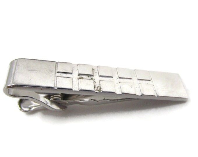 Waffle Squares Tie Clip Tie Bar: Vintage Silver Tone - Stand Out from the Crowd with Class
