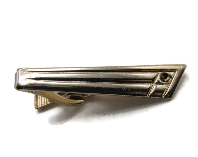 Tapered And Rhinestone Inlay Tie Clip Tie Bar Men's Jewelry Gold Tone