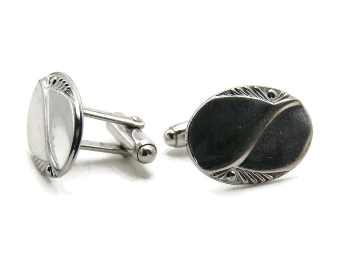 Decorative Oval Cuff Links Men's Jewelry Silver Tone