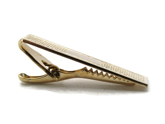 Textured Rectangle Center Tie Clip Modernist Tie Bar Men's Jewelry Gold Tone View 2