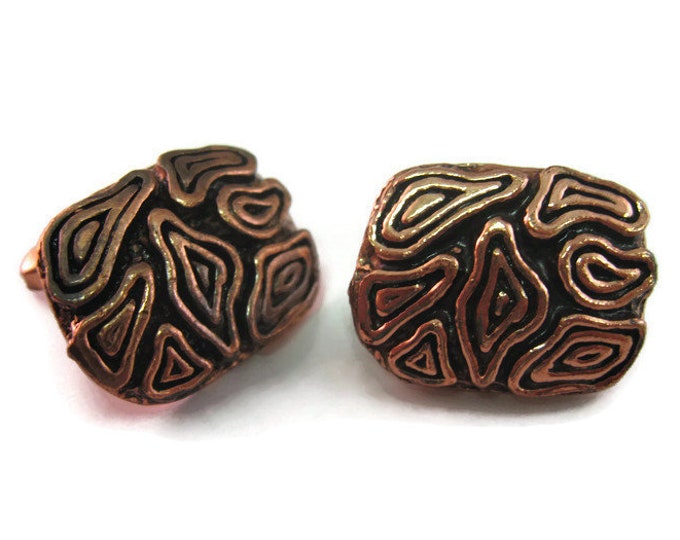 Vintage Cufflinks for Men: Very Cool Copper Tone Brain Like Art Design