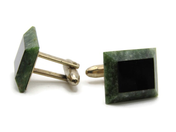 Green And Black Rectangle Stone Cuff Links Men's … - image 1