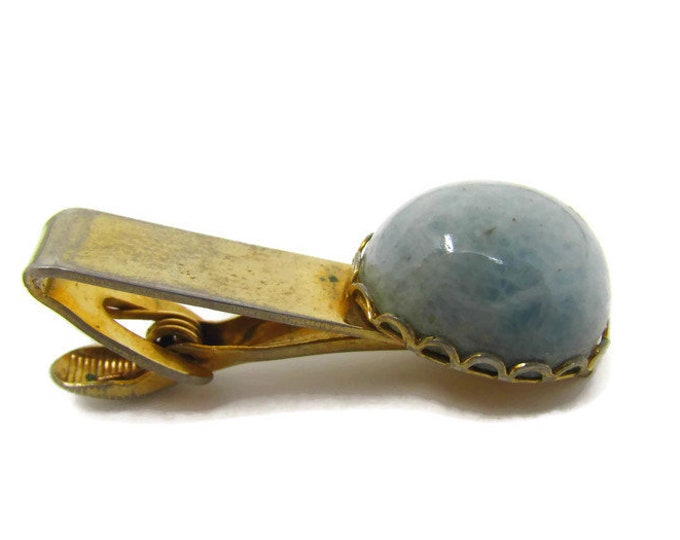 Blue Glass Dome Tie Clip Vintage Tie Bar: Looks Like a Robin's Egg