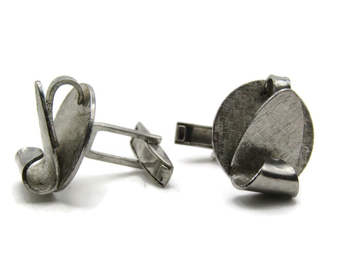 Circle And Folded Leaf Shape Cuff Links Men's Jewelry Silver Tone