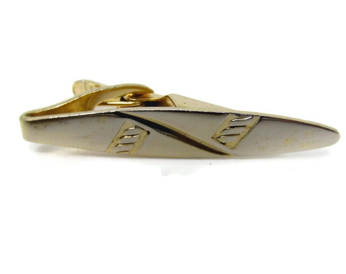 Vintage Tie Clip Tie Bar: Modernist Nice Design Gold Tone