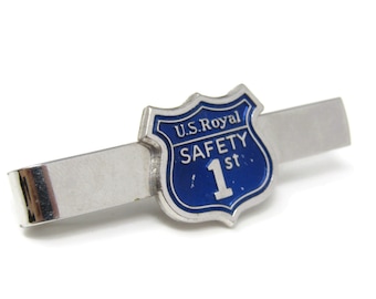 Vintage US Royal Safety First Tie Clip: Gold Tone Tie Bar