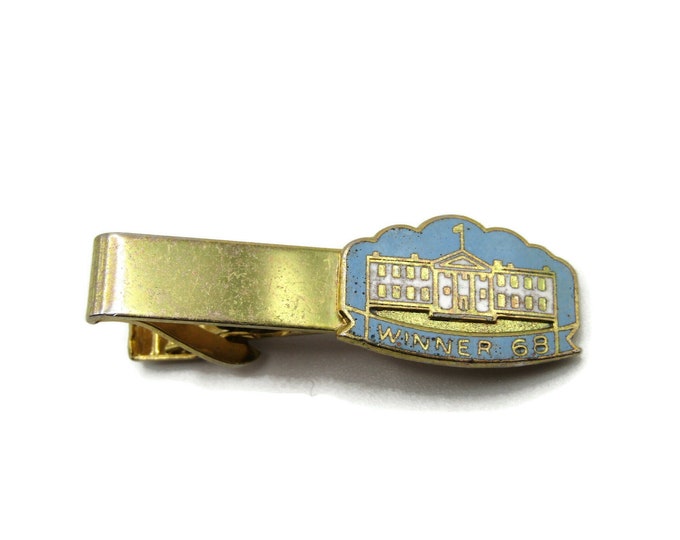 Winner 68 White House Bue Background Gold Tone Tie Clip Tie Bar Men's Jewelry