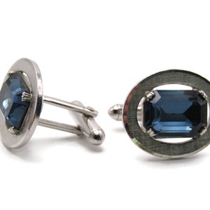 Blue Stone Oval Cuff Links Men&#39;s Jewelry Silver Tone