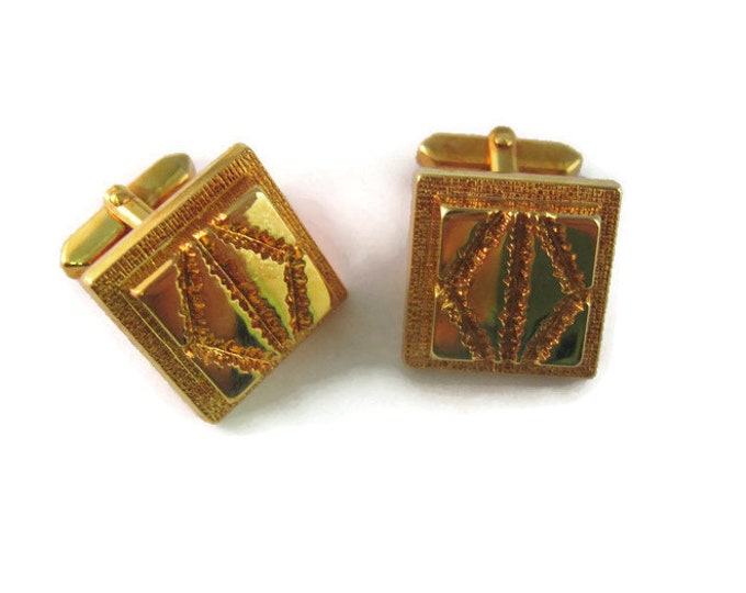 Vintage Cufflinks for Men: Stunning Fractured Gold Tone Square Design