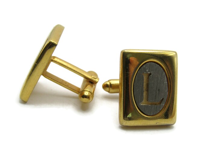 L Initial Letter Monogram Cuff Links Men's Jewelry Silver & Gold Tone