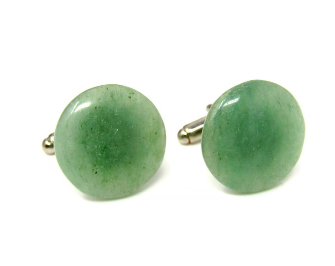 Green Glass Vintage Cufflinks Nice Color Round Design