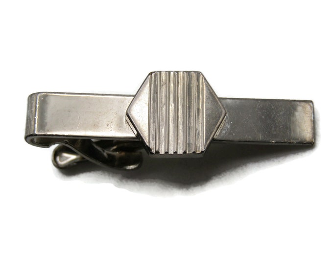 Vertical Lined Polygon Tie Bar Tie Clip Men's Jewlery Silver Tone