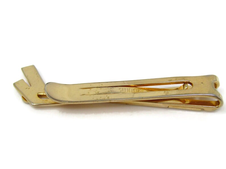 Hockey Tie Clip Men/'s Vintage Tie Bar Hockey Sticks Design Gold Tone Mother of Pearl Handles