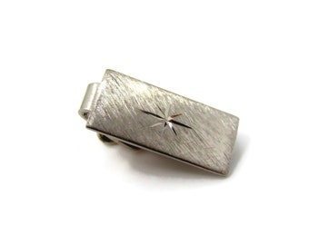 Vintage Tie Clip Tie Bar: Textured Body Star Center Nice Quality Silver Tone