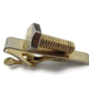 Vintage Gold Tone Screw Bolt Tie Clip: Novelty Tie Bar