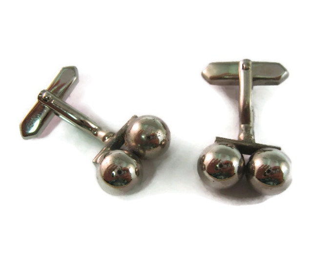 Vintage Cufflinks for Men:  Double Ball Silver Tone Design