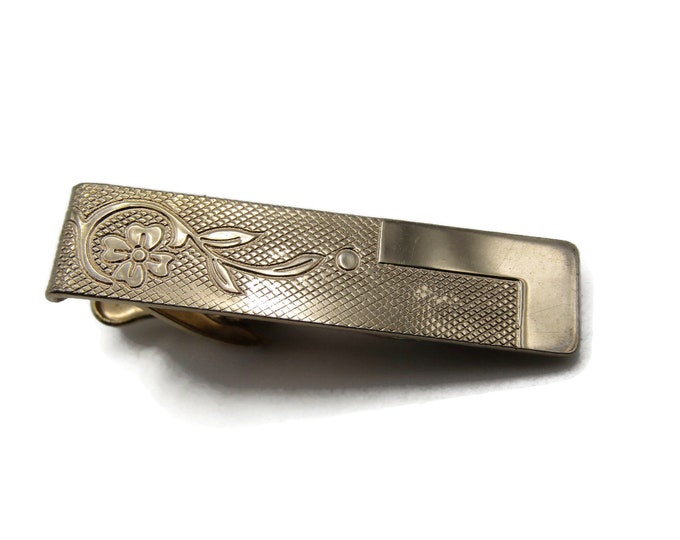 Floral Etched Design Smooth Edge Gold Tone Tie Bar Tie Clip Men's Jewelry