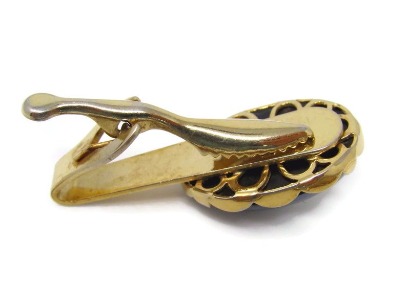 Vintage Tie Clip Tie Bar Large Hematite Cabochon Accent Nice Design Good Quality