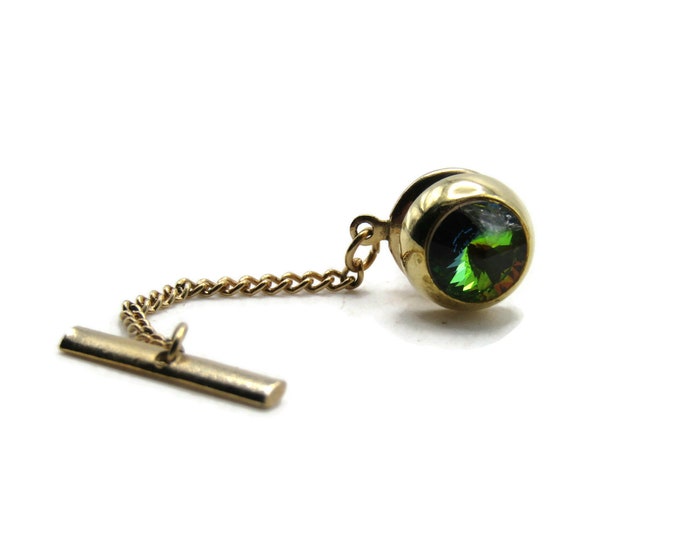 Rainbow Rhinestone Tie Pin And Chain Men's Jewelry Gold Tone