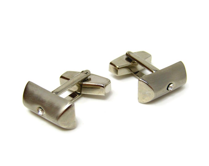 Heavy Clear Jewel Cufflinks for Men Great Design Nice Quality Silver Tone