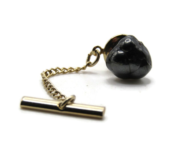 Shiny Black Stone Tie Pin And Chain Men's Jewelry Gold Tone