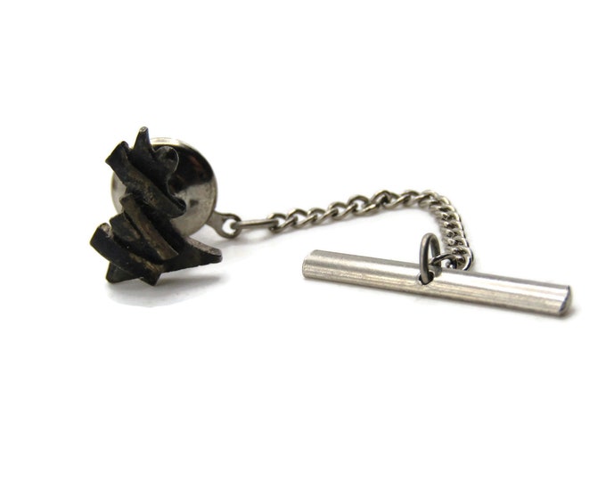 Abstract Layered Tree Shape Tie Pin And Chain Men's Jewelry Gold And Silver Tone