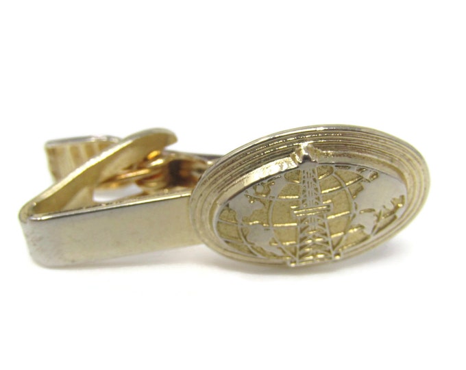Radio Tower Earth World Design Tie Clip Tie Bar: Vintage Gold Tone - Stand Out from the Crowd with Class