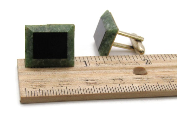 Green And Black Rectangle Stone Cuff Links Men's … - image 4