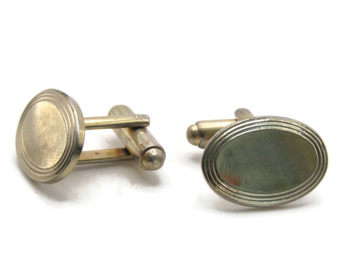 Oval Cuff Links Lined Edges Men's Jewelry Gold Tone