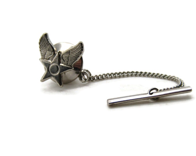 US Military Wings And Chain Tie Pin And Chain Men's Jewlery Silver Tone